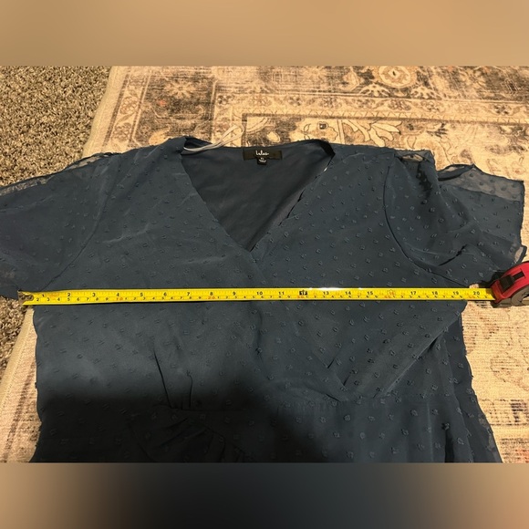 Lulus slate blue flutter sleeve dress textured overlay midi size XL - Picture 6 of 6